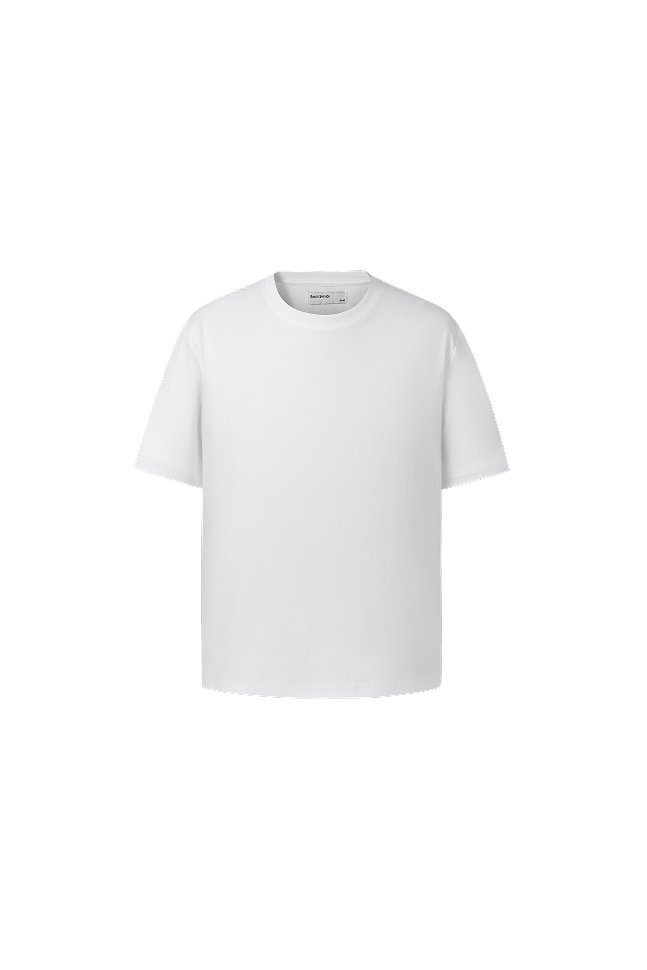 White crew neck short-sleeve T-shirt with a relaxed fit and straight hem.